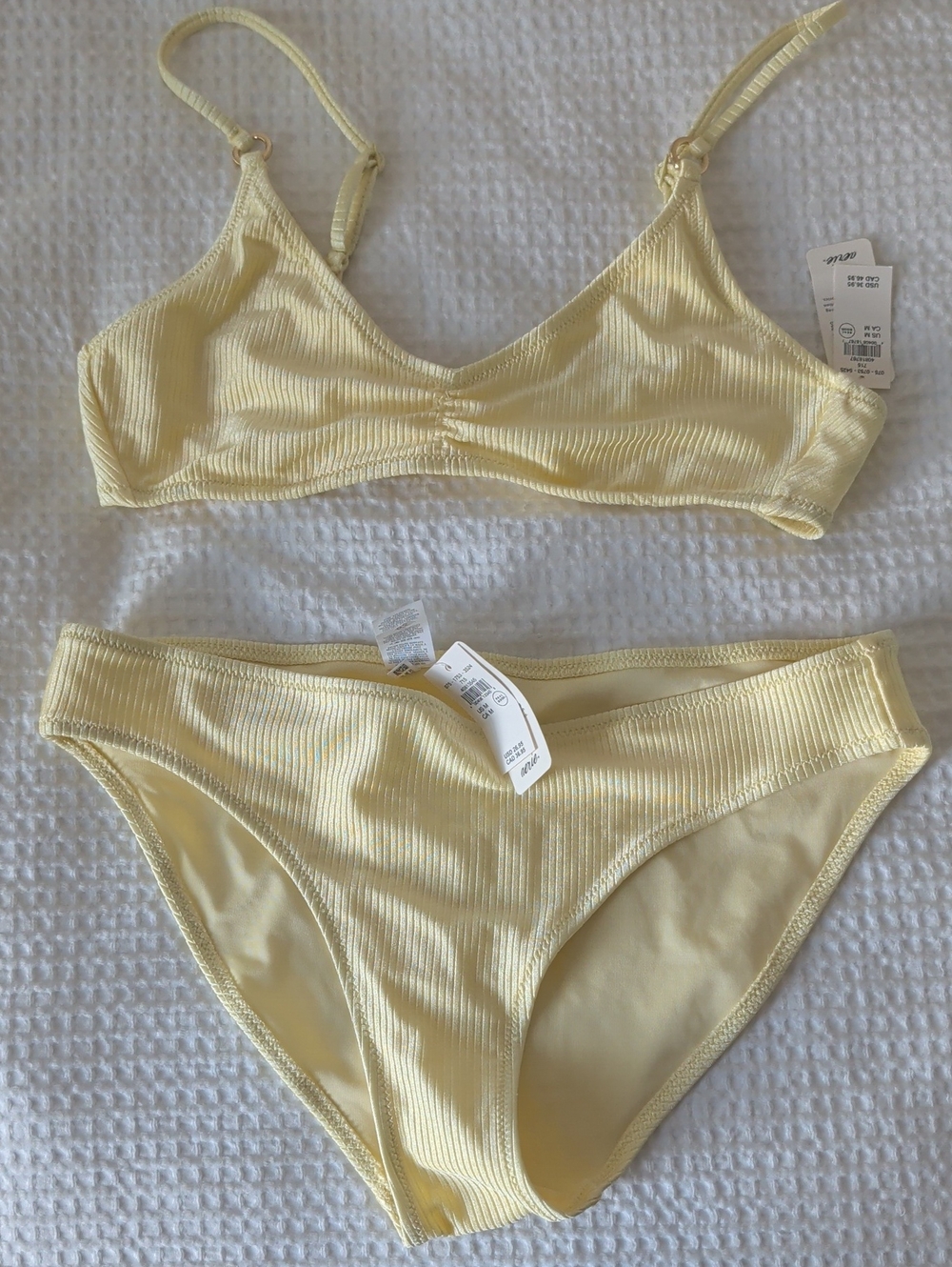 Aerie Shine Rib Butter Yellow Bikini Swoop Top & full Coverage